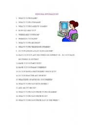 English Worksheet: PERSONAL INFORMATION