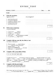 English Worksheet: Entry test
