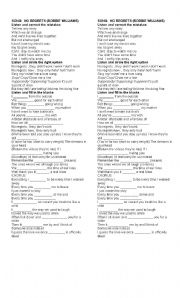 English Worksheet: SONG:  NO REGRETS (ROBBIE WILLIAMS)