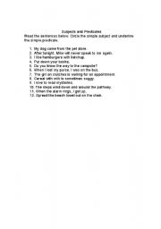 English Worksheet: Subject and Predicates Worksheet