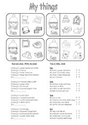 English Worksheet: My things (have got)