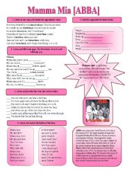 English Worksheet: SONG! Mamma Mia [ABBA] - Printer-friendly version included