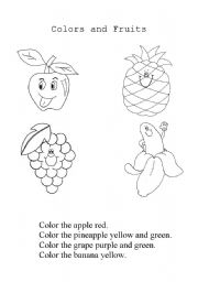 English Worksheet: Colors and Fruits