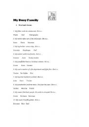 English worksheet: My Busy Family