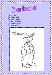 English worksheet: colour the clown