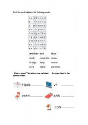 English Worksheet: family parts of the house and furniture