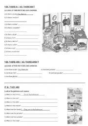 English Worksheet: Is /Are there? ; Yes there is/are or No there isnt/arent ; Where is/are; It is /They are.
