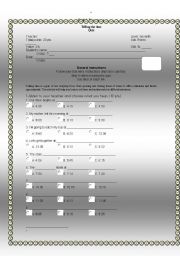 English worksheet: listening quiz-telling the time