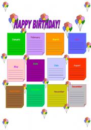 English Worksheet: HAPPY BIRTHDAY- CALENDAR