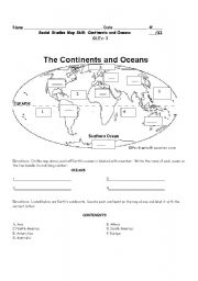 English Worksheet: Continents and Oceans