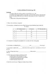 English worksheet: gravity motion