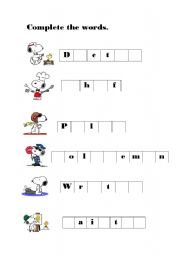 English worksheet: snoopy jobs