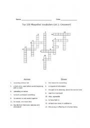 English Worksheet: Vocabulary-Crossword