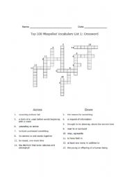 English worksheet: Vocabulary-Crossword