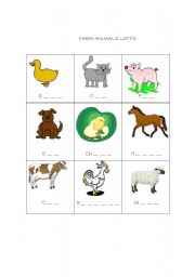 English worksheet: Farm animals Lotto