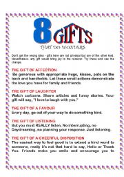 English Worksheet: 8 Gifts That Do Wonder in life