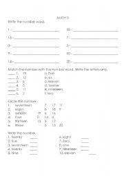 English worksheet: Number words