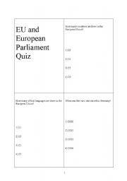 English worksheet: European Union and European Parliament Quiz