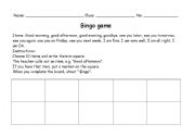 English Worksheet: Bingo game