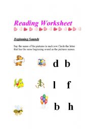 English Worksheet: Begining Sounds