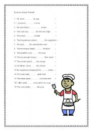 English worksheet: cooking and baking in the present tense 