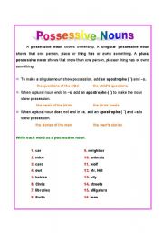 English Worksheet: POSSESSIVE NOUNS