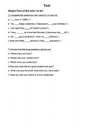 English worksheet: was /were (test)