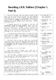 English Worksheet: Reading The Lord of the Rings by J.R.R.Tolkien - with exercises  (Part 2)