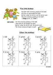 English Worksheet: Five Little Monkeys