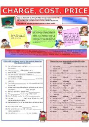 English Worksheet: COLLOCATION 76 - CHARGE, COST, PRICE