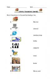 English Worksheet: Beginner Library Vocabulary