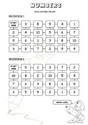 English Worksheet: Numbers (1 to 10) - Dictation