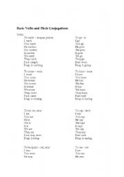 English Worksheet: Basic Verbs and Their Conjugations