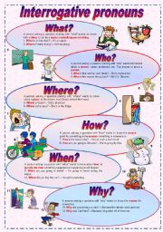 English Worksheet: Interrogative pronouns - Grammar guide (fully editable)