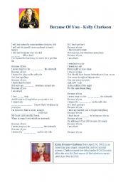 English Worksheet: Song: Because of you 