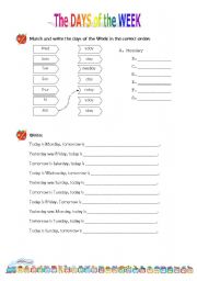 English Worksheet: Days of the Week