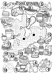 English Worksheet: FOOD GROUPS CRISS CROSS PUZZLE