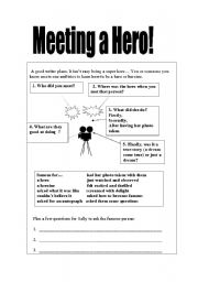 English Worksheet: Creative Writing- Meeting a Hero!