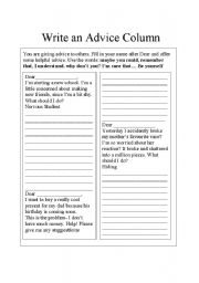 English Worksheet: Write an Advice Column