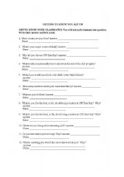English Worksheet: Getting To Know You