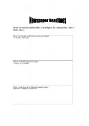 English worksheet: Newspaper Headlines