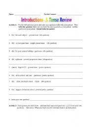 English Worksheet: Introductions & Tense Review