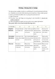 English Worksheet: Writing test_create a poster for your moving sale (scoring rubric included)