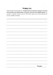 English worksheet: Writing--choose your opinion (agree vs. disagree)