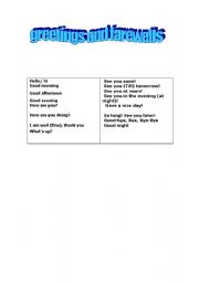 English worksheet: greetings and common farewells