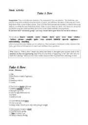 English Worksheet: Music Activity Rihanna Take a Bow