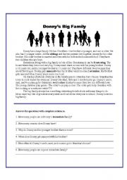 English Worksheet: Donnys Big Family