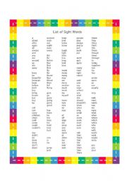 English Worksheet: Sight Words List - it helps pre-schoolers to read on their own 