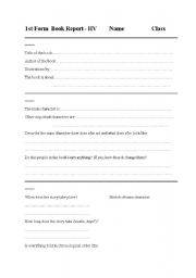 English Worksheet: bookreport form class 1 higest level