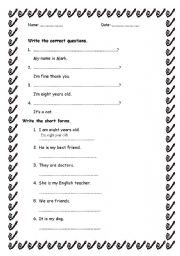 English worksheet: to be-revision for young learners